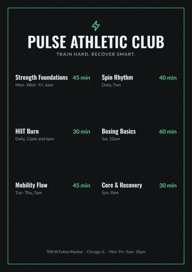 Carbon Fitness Studio Menu A4