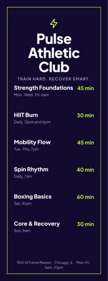 Electric Fitness Studio Menu Tall (4.25 X 11 In)