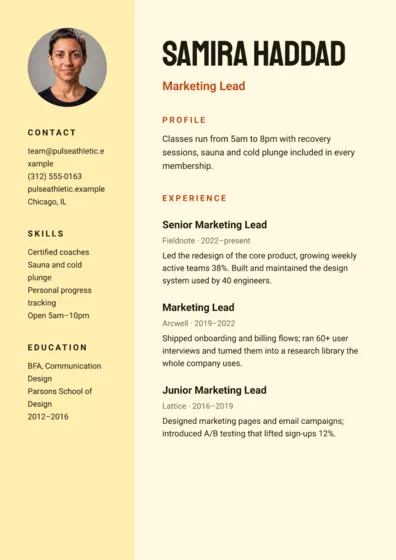 Citrus Fitness Studio Resume A4
