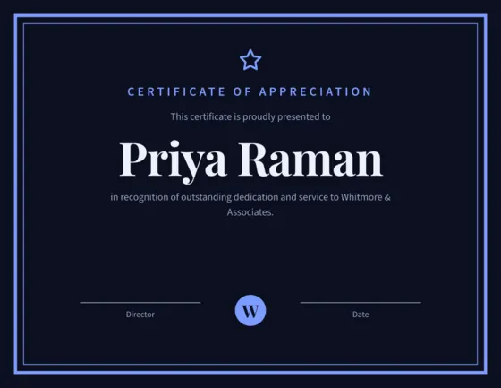 Midnight Law Firm Certificate (Letter Landscape)