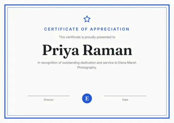 Paper Photography Studio Certificate (A4 Landscape)
