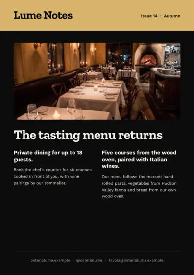 Noir Restaurant Newsletter A4