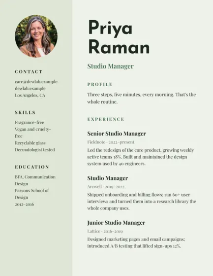 Sage Skincare Brand Resume Letter