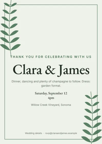 Sage Wedding Invitation A6
