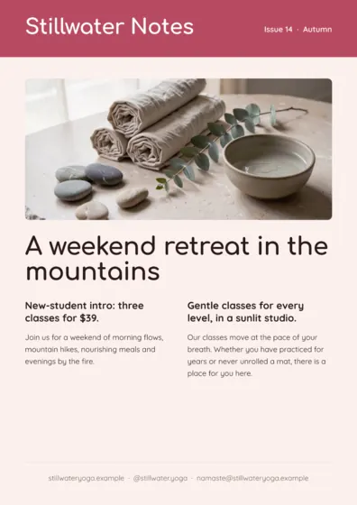 Blush Yoga & Wellness Newsletter A4